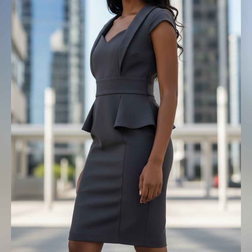 Emage Dress, LBD, Midi, Peplum, Career, Sz XS​, Timeless, Classic​​, minimalist - Picture 11 of 13